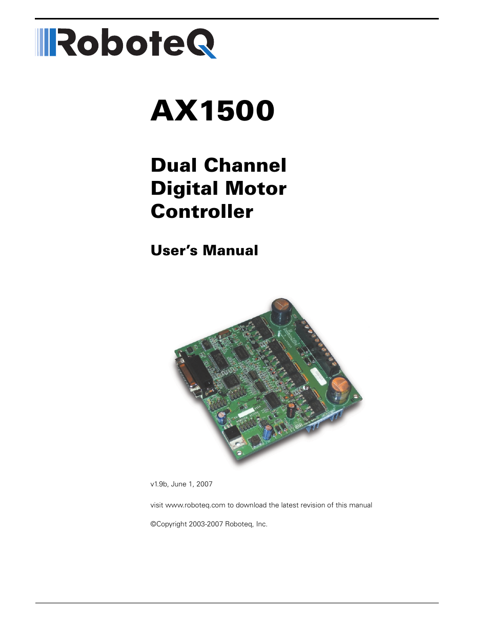 RoboteQ Dual Channel Digital Motor Controller AX2550 User Manual | 186 pages