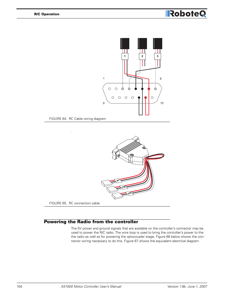 Powering the radio from the controller | RoboteQ Dual Channel Digital Motor Controller AX2550 User Manual | Page 104 / 186