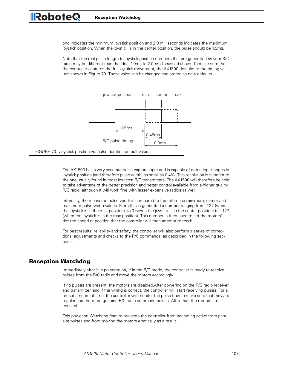 Reception watchdog | RoboteQ Dual Channel Digital Motor Controller AX2550 User Manual | Page 107 / 186