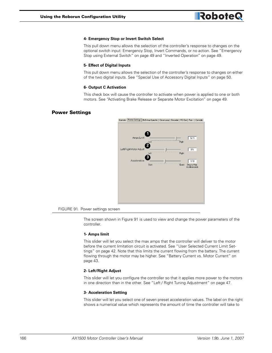 Power settings | RoboteQ Dual Channel Digital Motor Controller AX2550 User Manual | Page 166 / 186