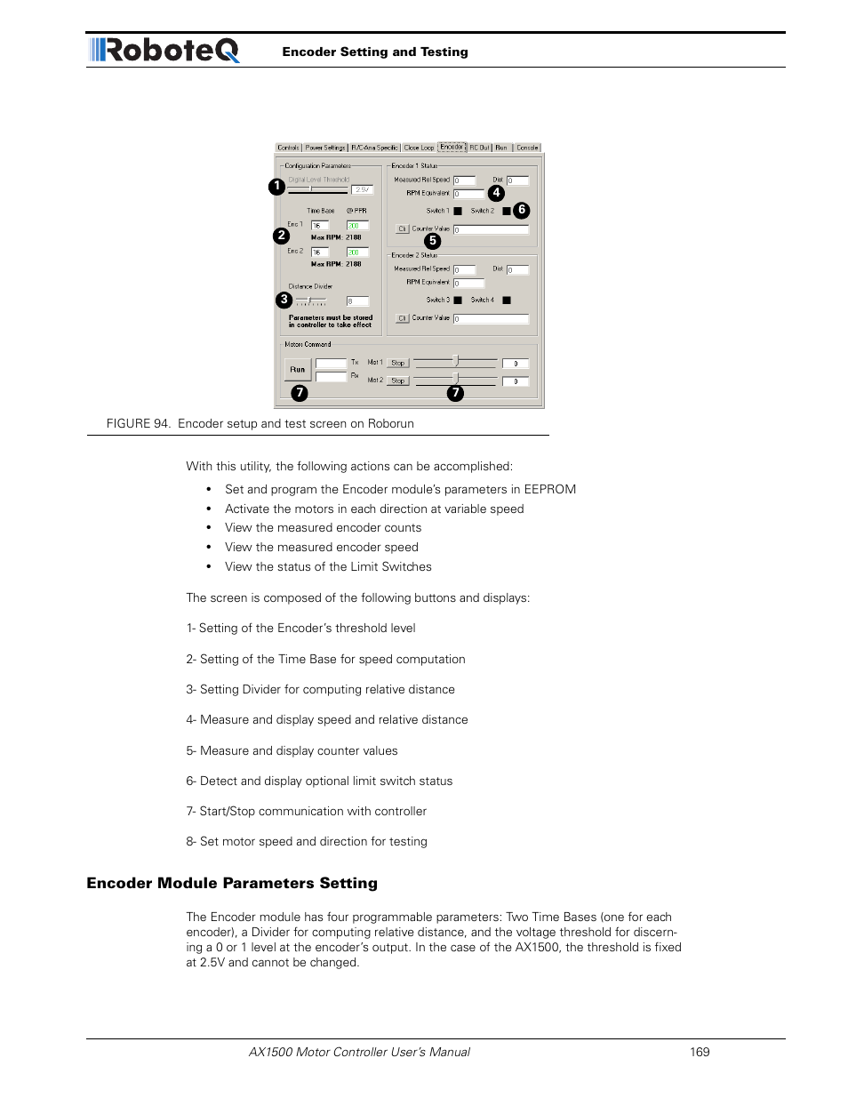 Encoder module parameters setting, Figure 94 | RoboteQ Dual Channel Digital Motor Controller AX2550 User Manual | Page 169 / 186