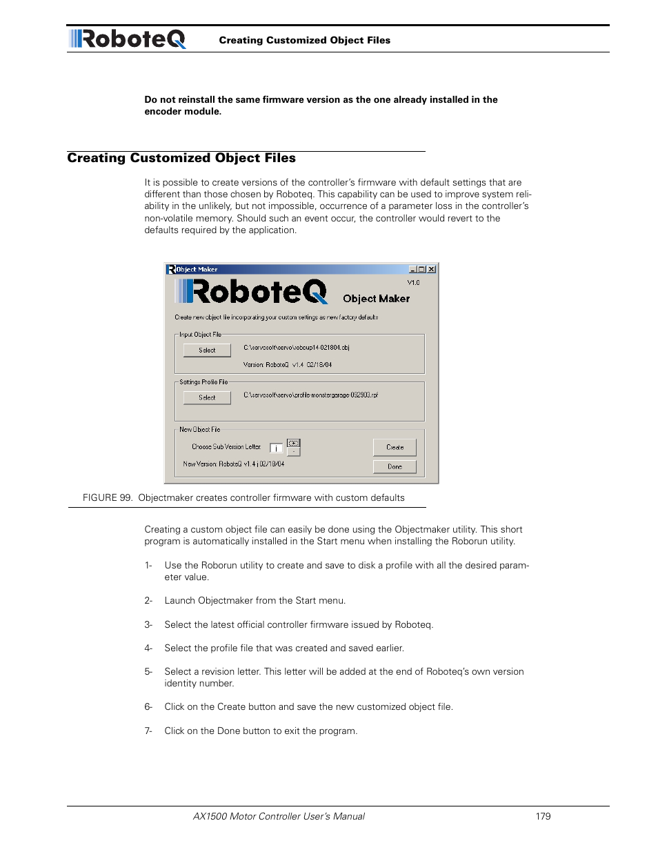 Creating customized object files | RoboteQ Dual Channel Digital Motor Controller AX2550 User Manual | Page 179 / 186