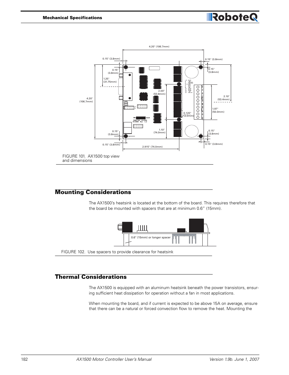 Mounting considerations, Thermal considerations | RoboteQ Dual Channel Digital Motor Controller AX2550 User Manual | Page 182 / 186