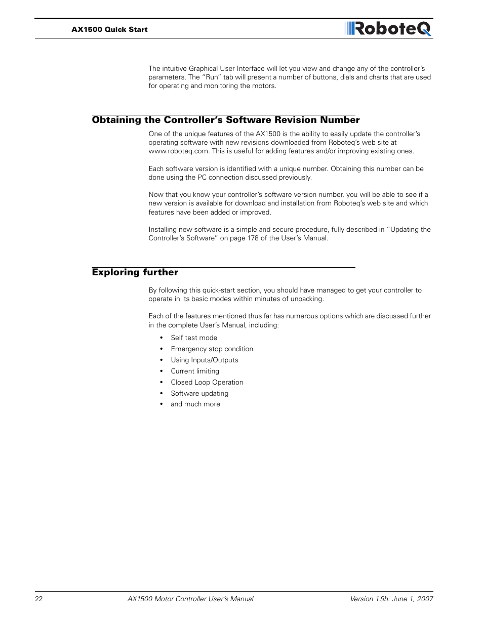 Exploring further | RoboteQ Dual Channel Digital Motor Controller AX2550 User Manual | Page 22 / 186
