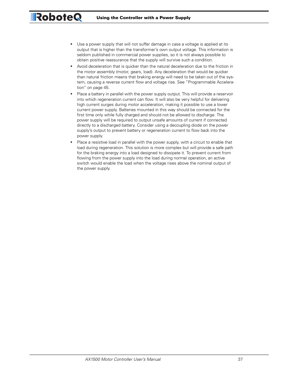 RoboteQ Dual Channel Digital Motor Controller AX2550 User Manual | Page 37 / 186