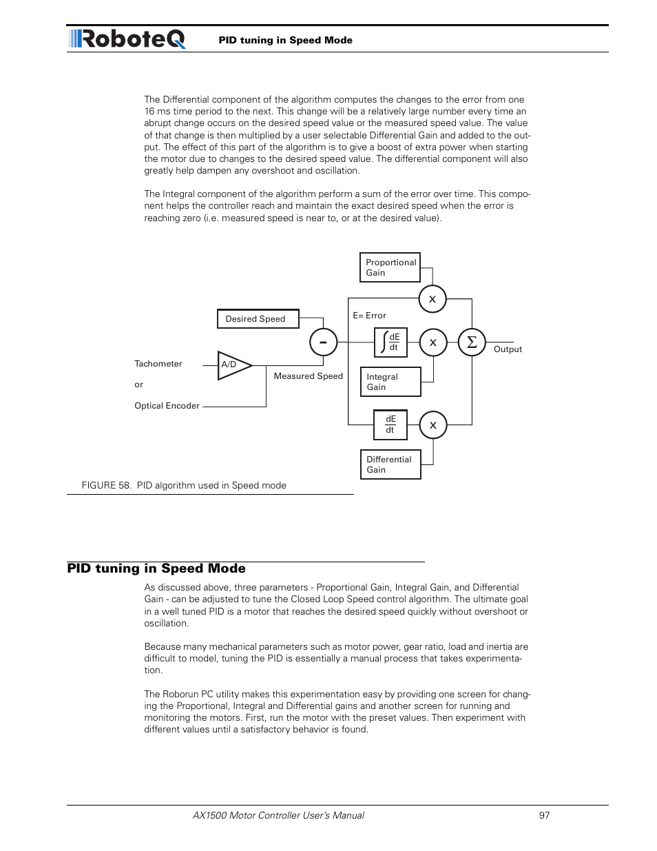 Pid tuning in speed mode | RoboteQ Dual Channel Digital Motor Controller AX2550 User Manual | Page 97 / 186