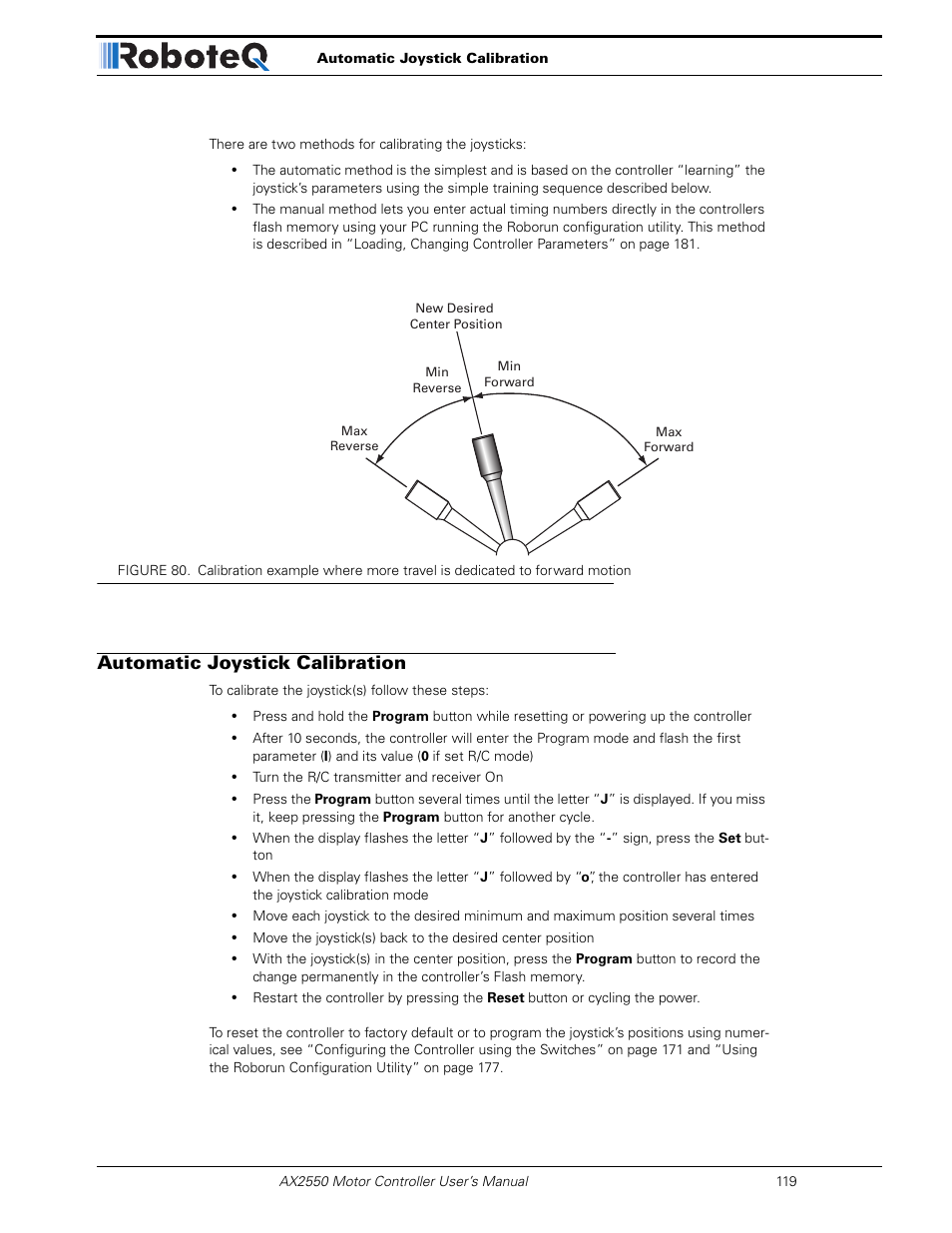 Automatic joystick calibration | RoboteQ AX2850 User Manual | Page 119 / 200