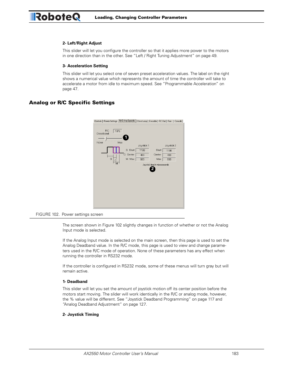 Analog or r/c specific settings | RoboteQ AX2850 User Manual | Page 183 / 200