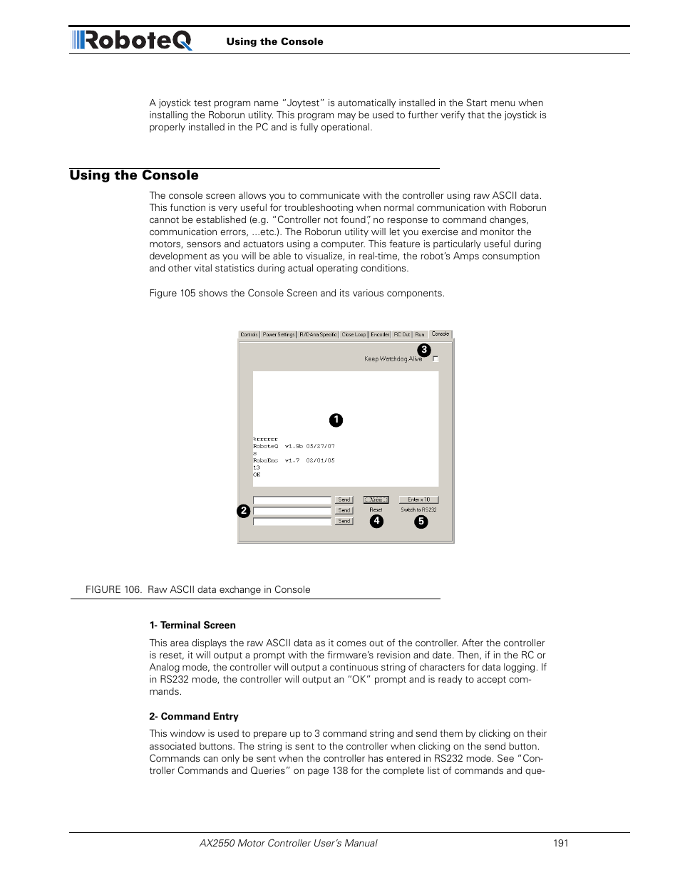 Using the console | RoboteQ AX2850 User Manual | Page 191 / 200