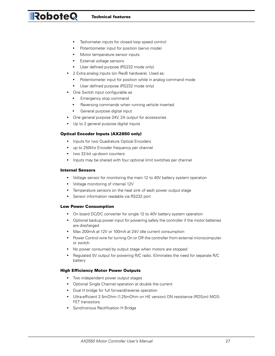 RoboteQ AX2850 User Manual | Page 27 / 200