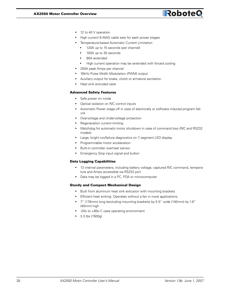 RoboteQ AX2850 User Manual | Page 28 / 200