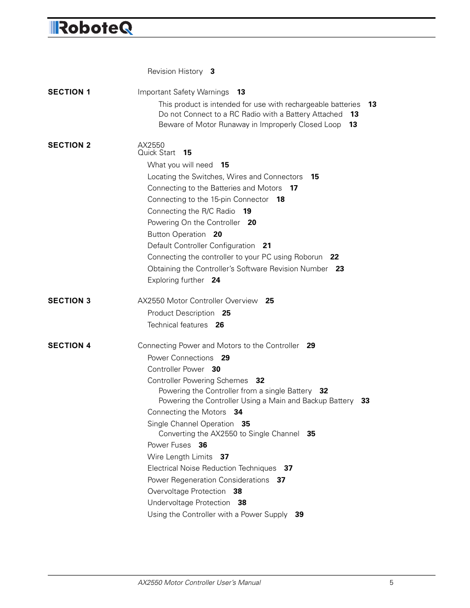 RoboteQ AX2850 User Manual | Page 5 / 200