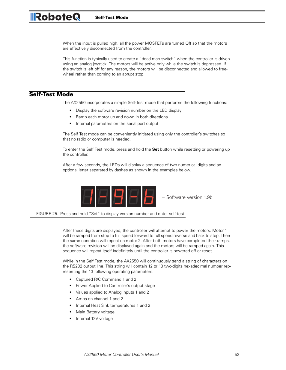Self-test mode | RoboteQ AX2850 User Manual | Page 53 / 200