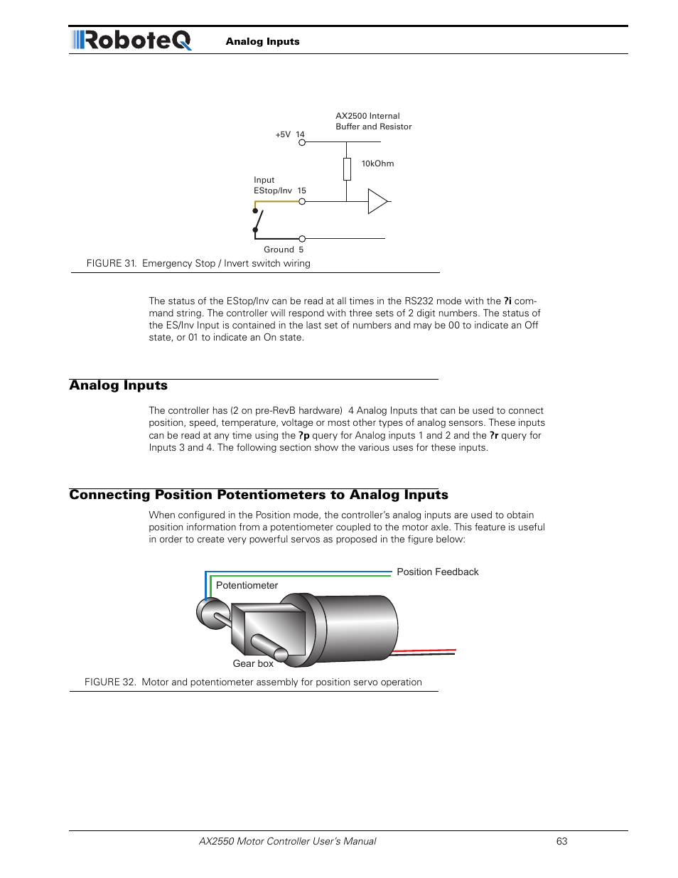 Analog inputs | RoboteQ AX2850 User Manual | Page 63 / 200