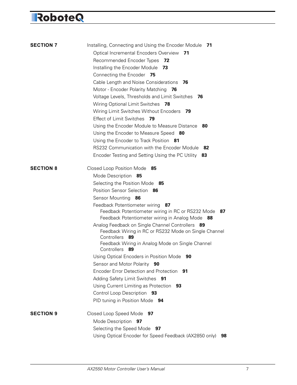 RoboteQ AX2850 User Manual | Page 7 / 200