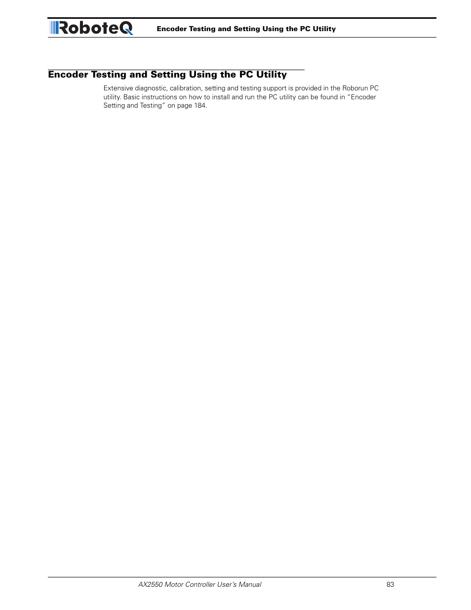Encoder testing and setting using the pc utility | RoboteQ AX2850 User Manual | Page 83 / 200