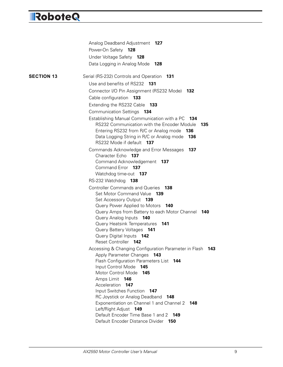 RoboteQ AX2850 User Manual | Page 9 / 200