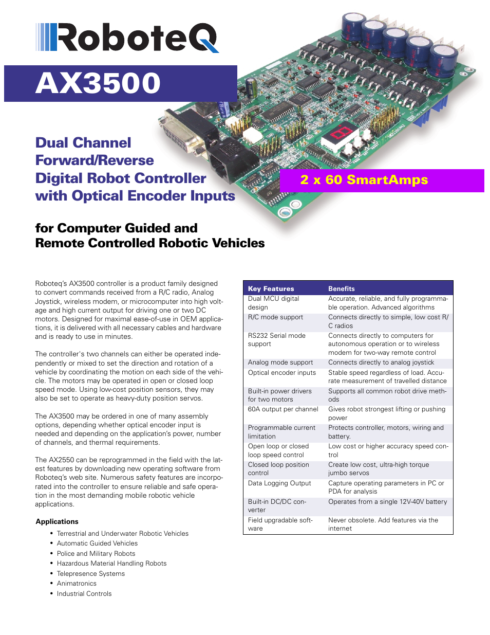 RoboteQ AX3500 User Manual | 2 pages