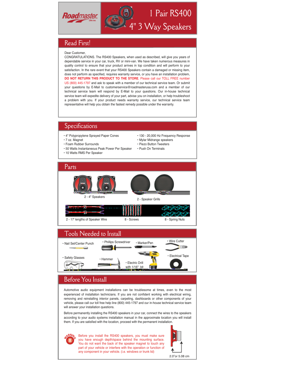 Roadmaster Car Component Speaker User Manual | 3 pages