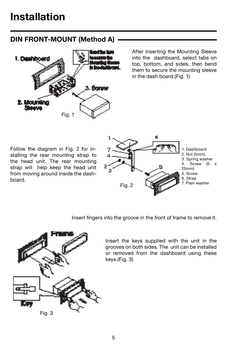 Installation, Din front-mount (method a) | Roadmaster RMCD100M User Manual | Page 6 / 16