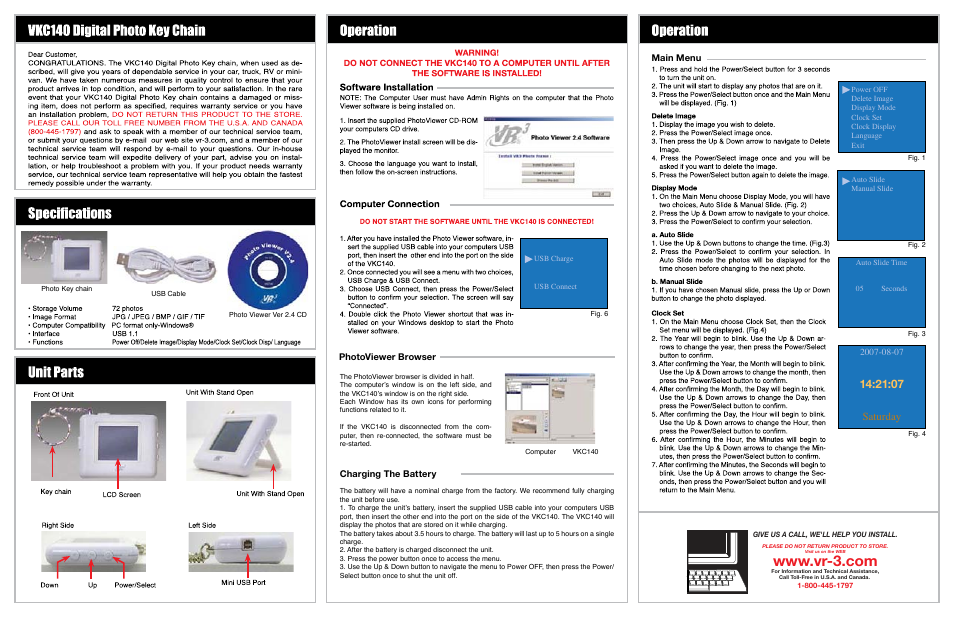 Roadmaster Digital Photo Key chain VKC140 User Manual | 2 pages