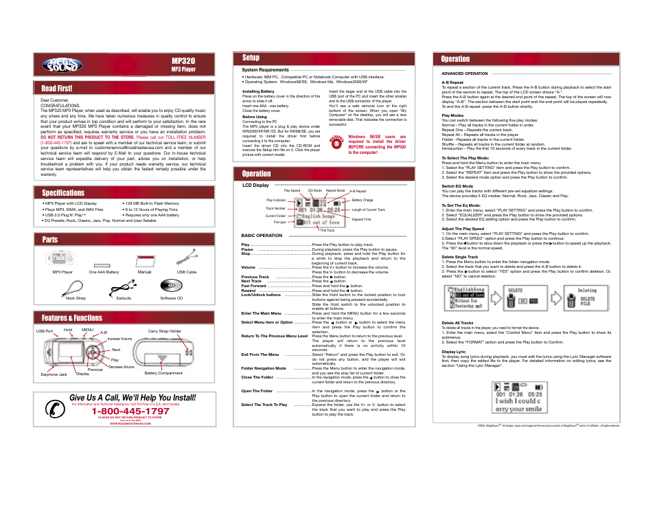 Roadmaster MP3 Player MP320 User Manual | 2 pages