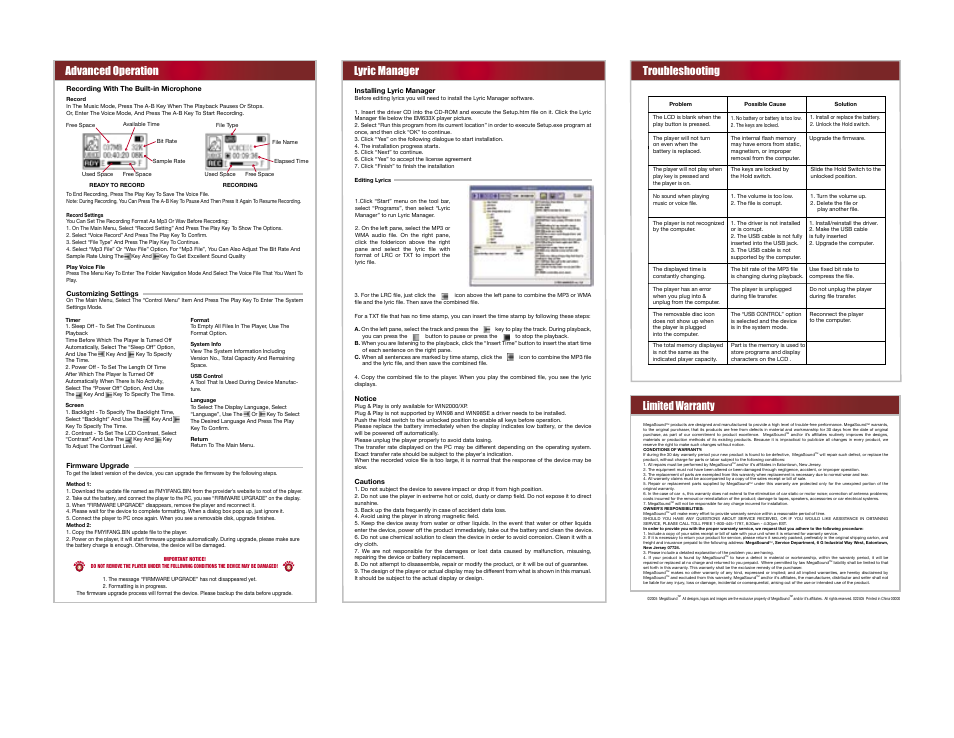 Roadmaster MP3 Player MP320 User Manual | Page 2 / 2