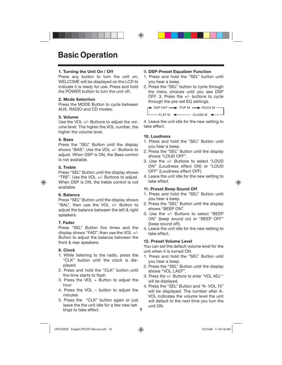 Basic, Operation | Roadmaster VRCD220S User Manual | Page 10 / 18