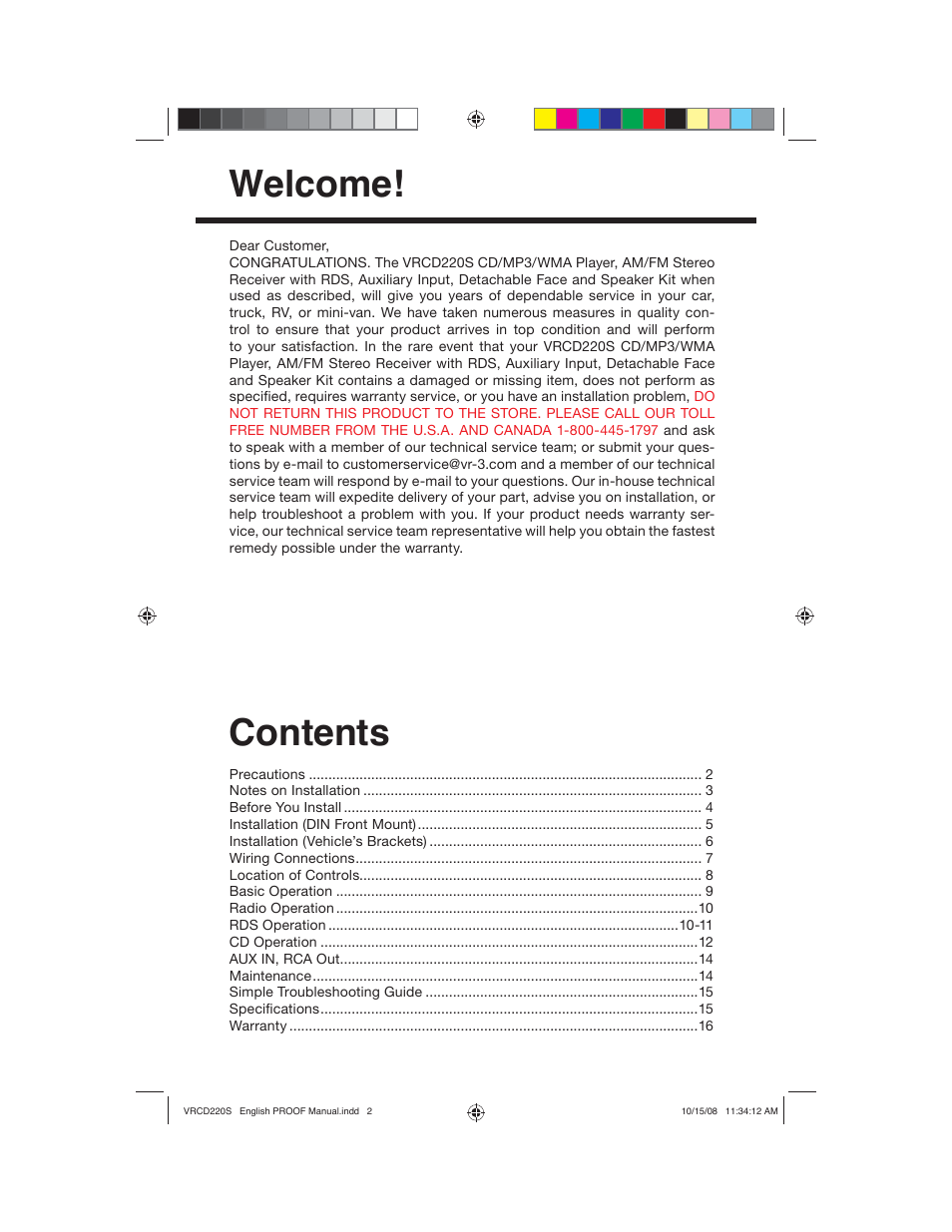 Roadmaster VRCD220S User Manual | Page 2 / 18