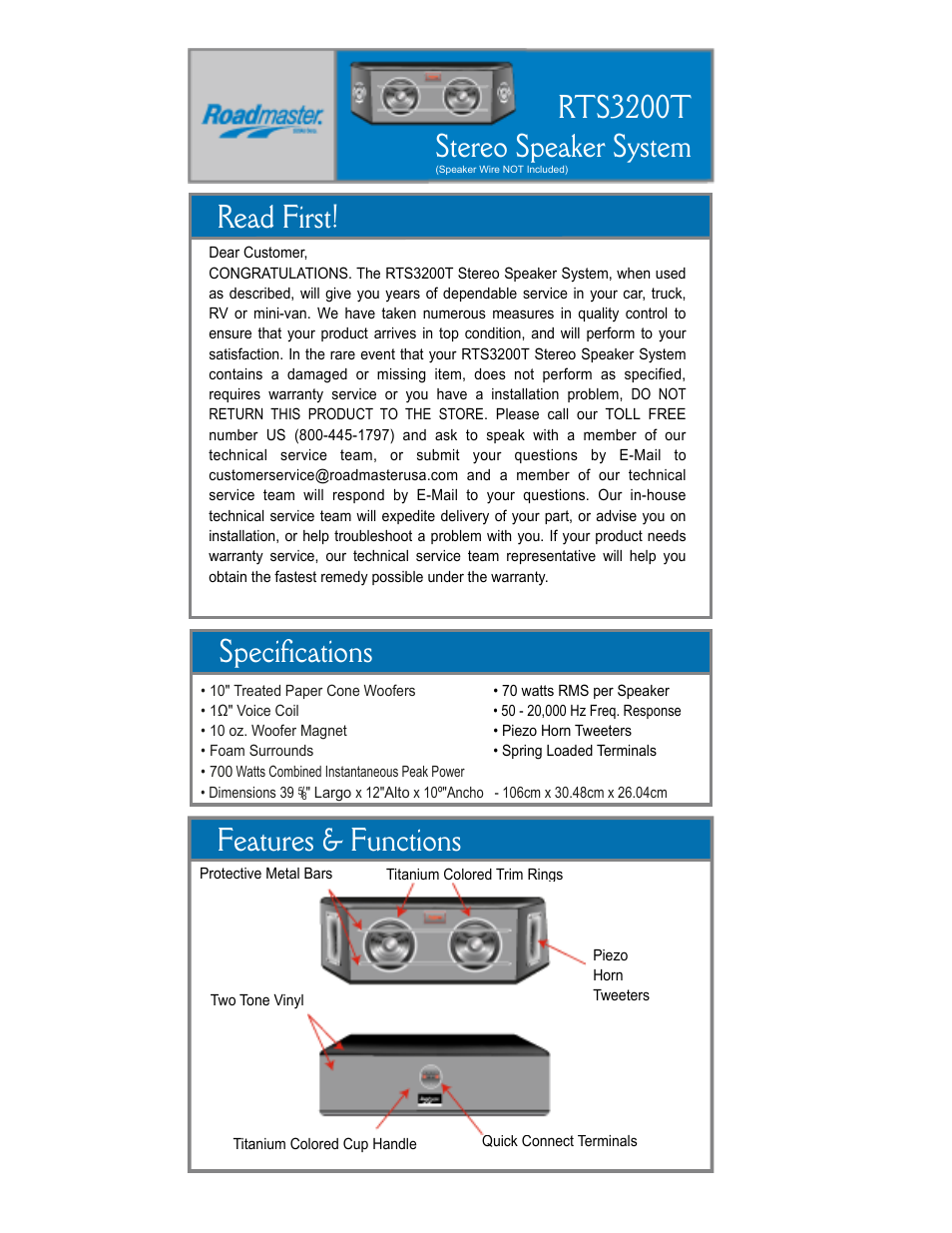 Roadmaster RTS3200T User Manual | 3 pages