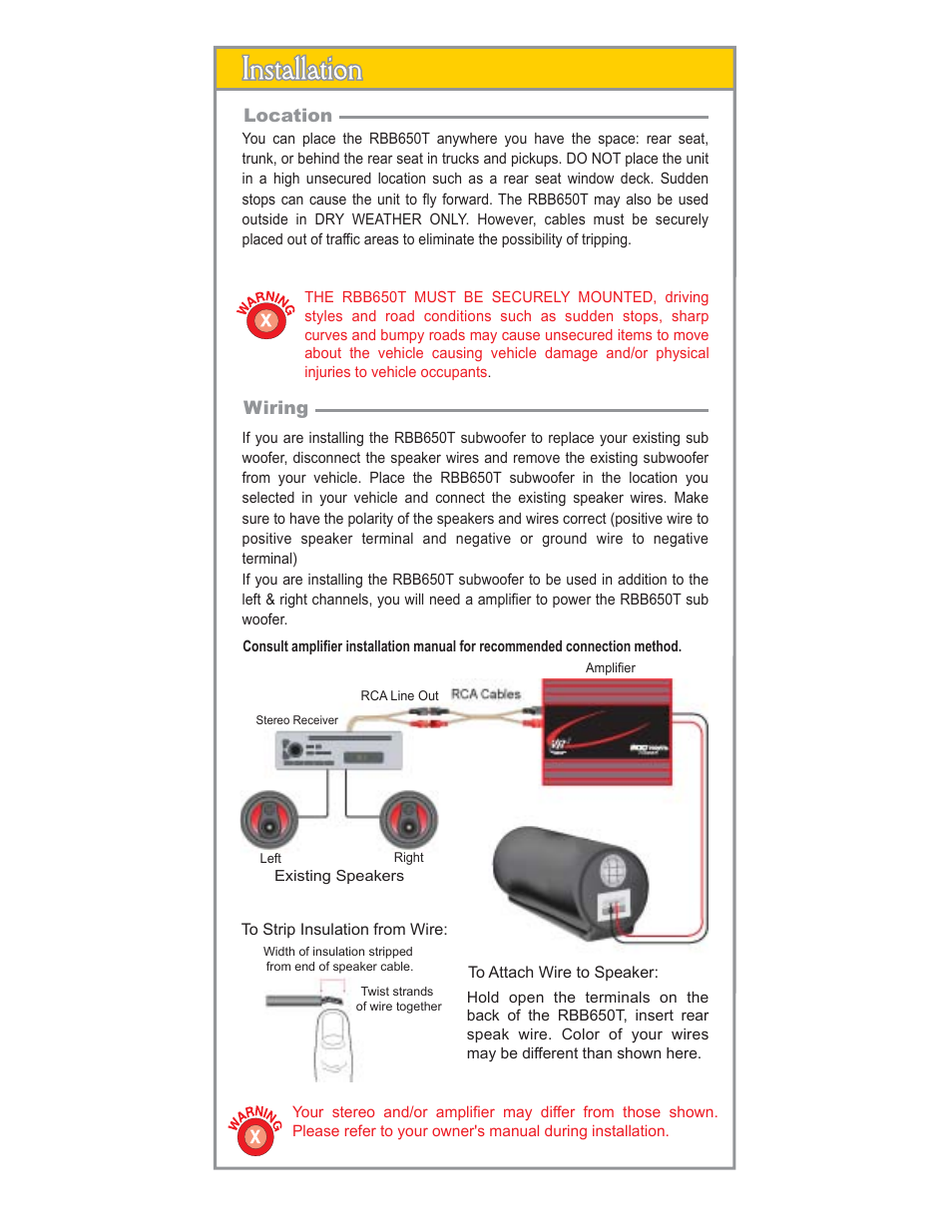 Limited warranty, Location, Wiring | What is a subwoofer, Why do i need an amplifier, What is an aperiodic vent | Roadmaster RBB650T User Manual | Page 2 / 3