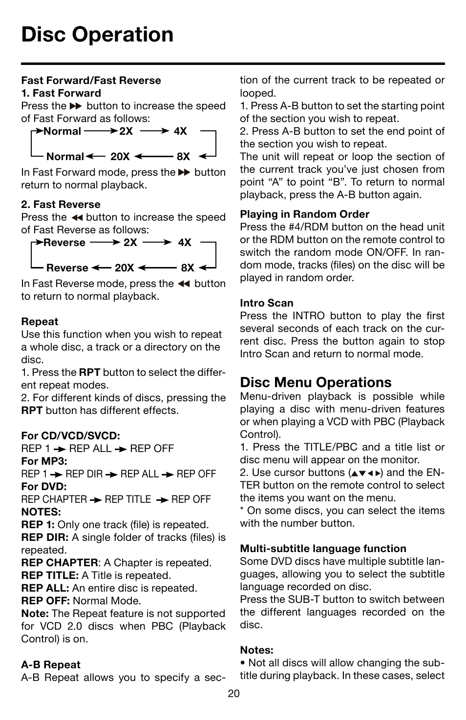 Disc operation, Disc menu operations | Roadmaster Multi-Media Headunit VRVD630 User Manual | Page 19 / 30