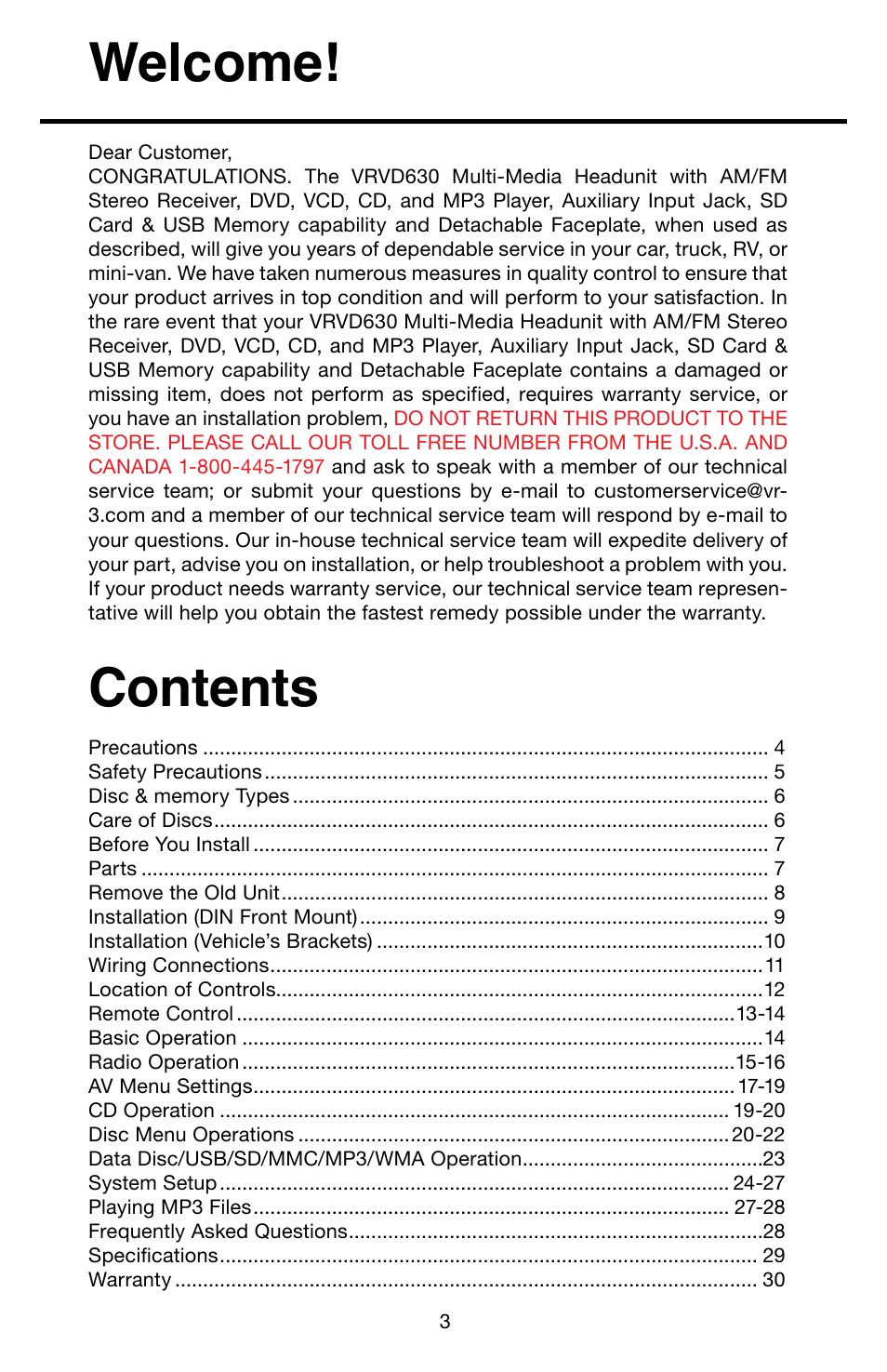 Roadmaster Multi-Media Headunit VRVD630 User Manual | Page 2 / 30