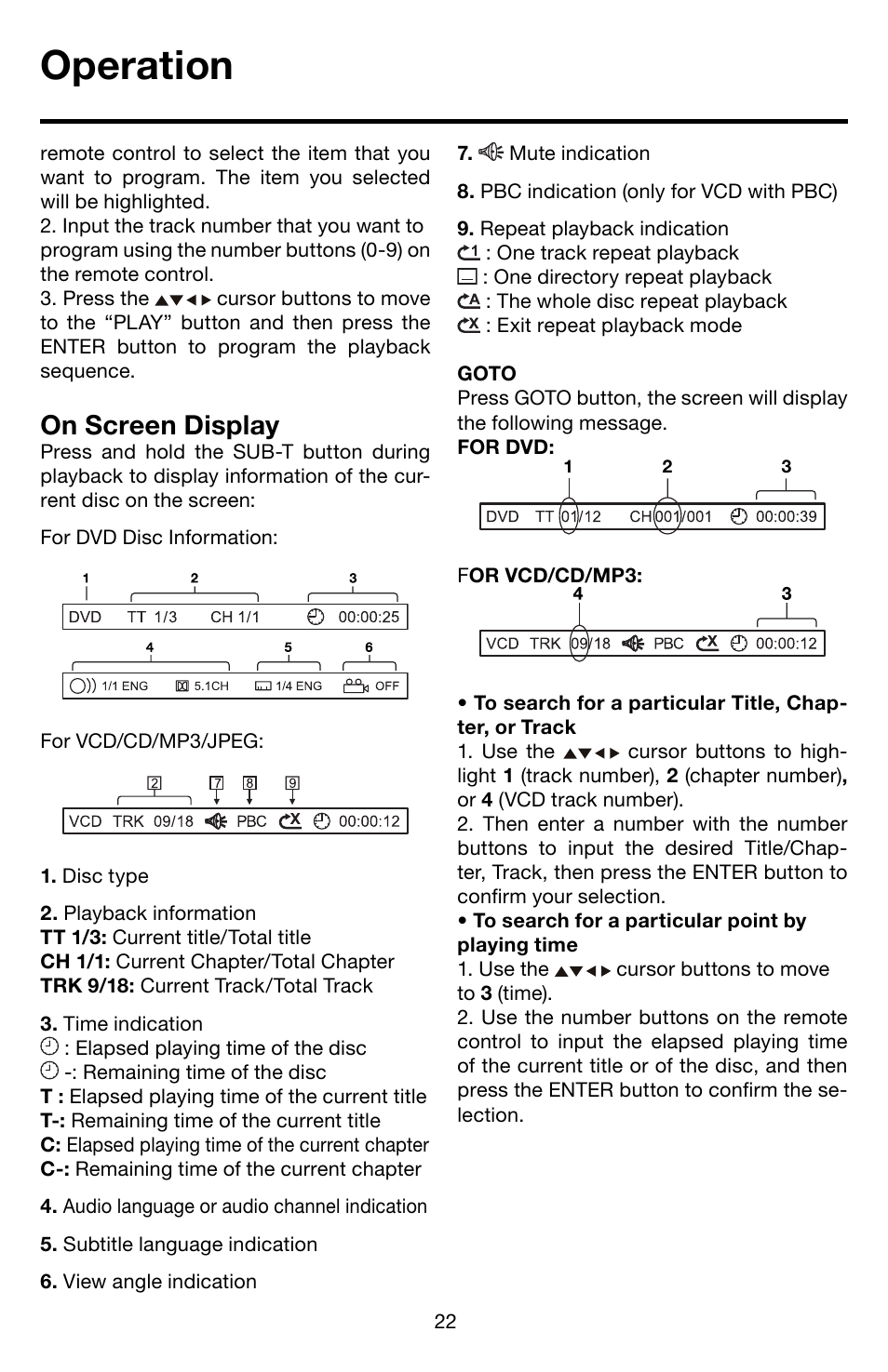 Operation, On screen display | Roadmaster Multi-Media Headunit VRVD630 User Manual | Page 21 / 30