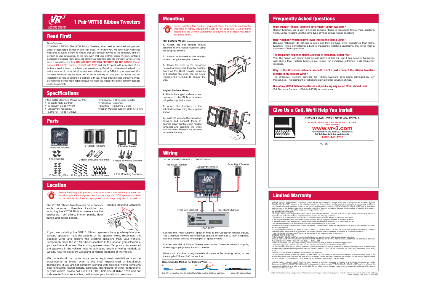 Roadmaster Ribbon Tweeters VRT18 User Manual | 1 page