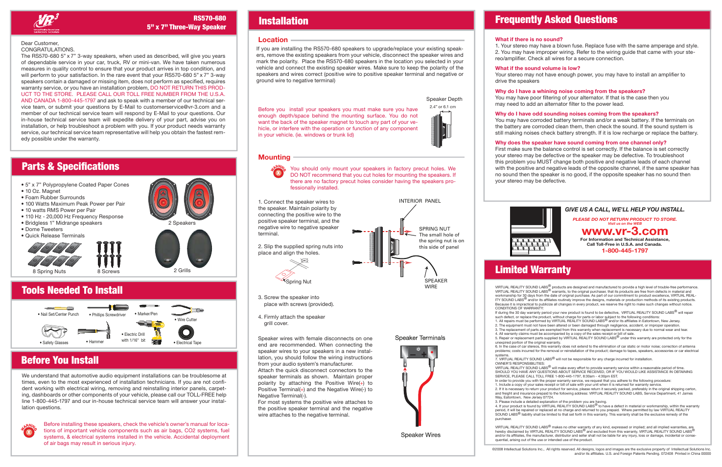 Roadmaster 3-way Speakers RS570-680 User Manual | 1 page