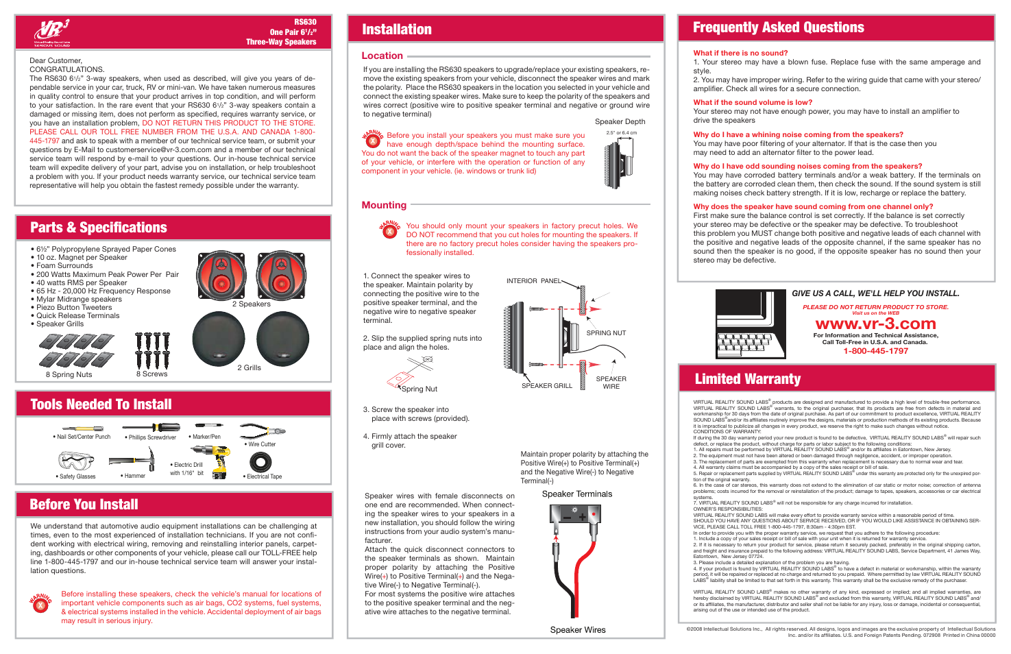 Roadmaster 3-way Speakers RS630 User Manual | 1 page