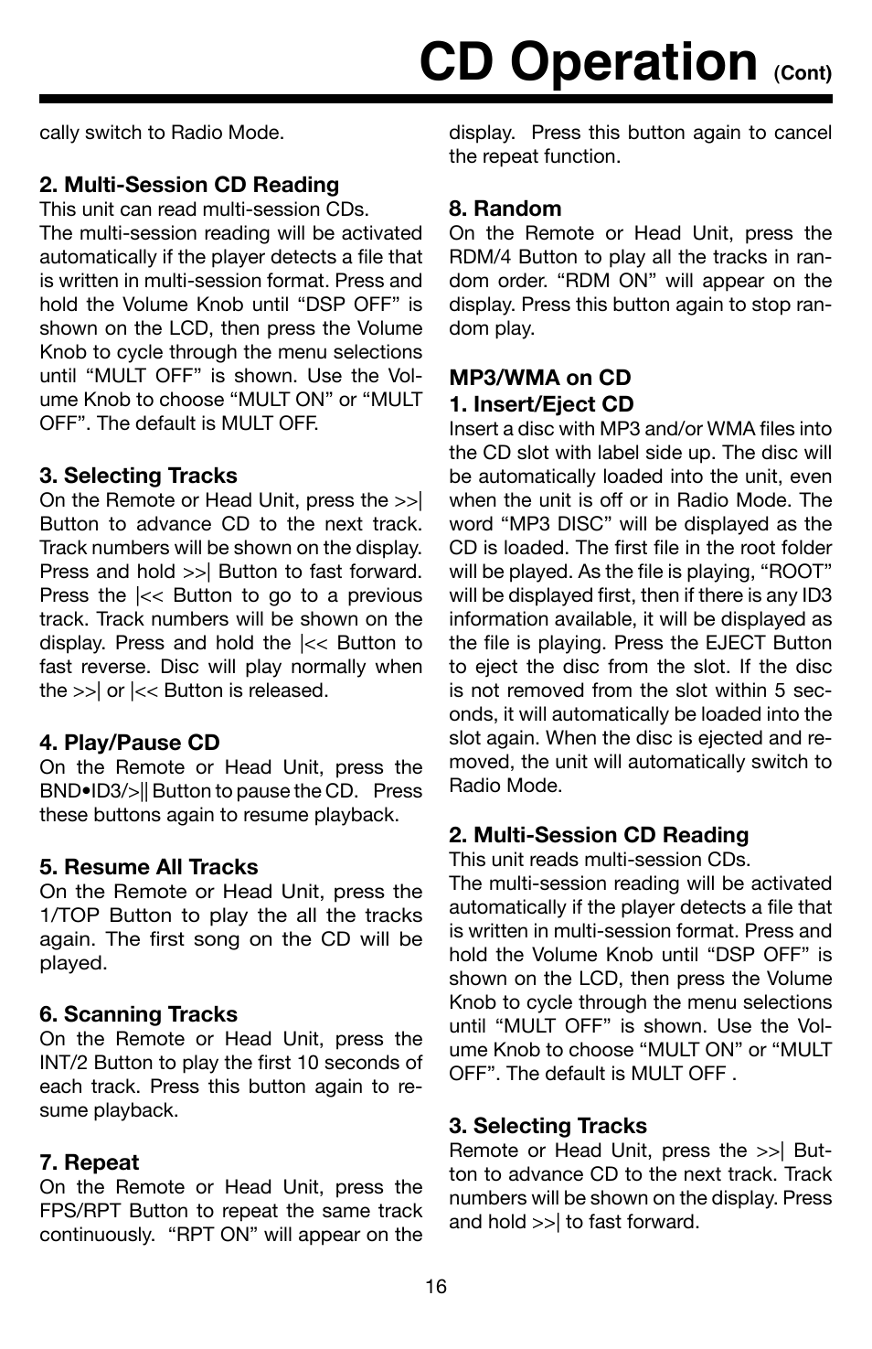 Cd operation | Roadmaster VR3 VR500CS-BT User Manual | Page 17 / 22