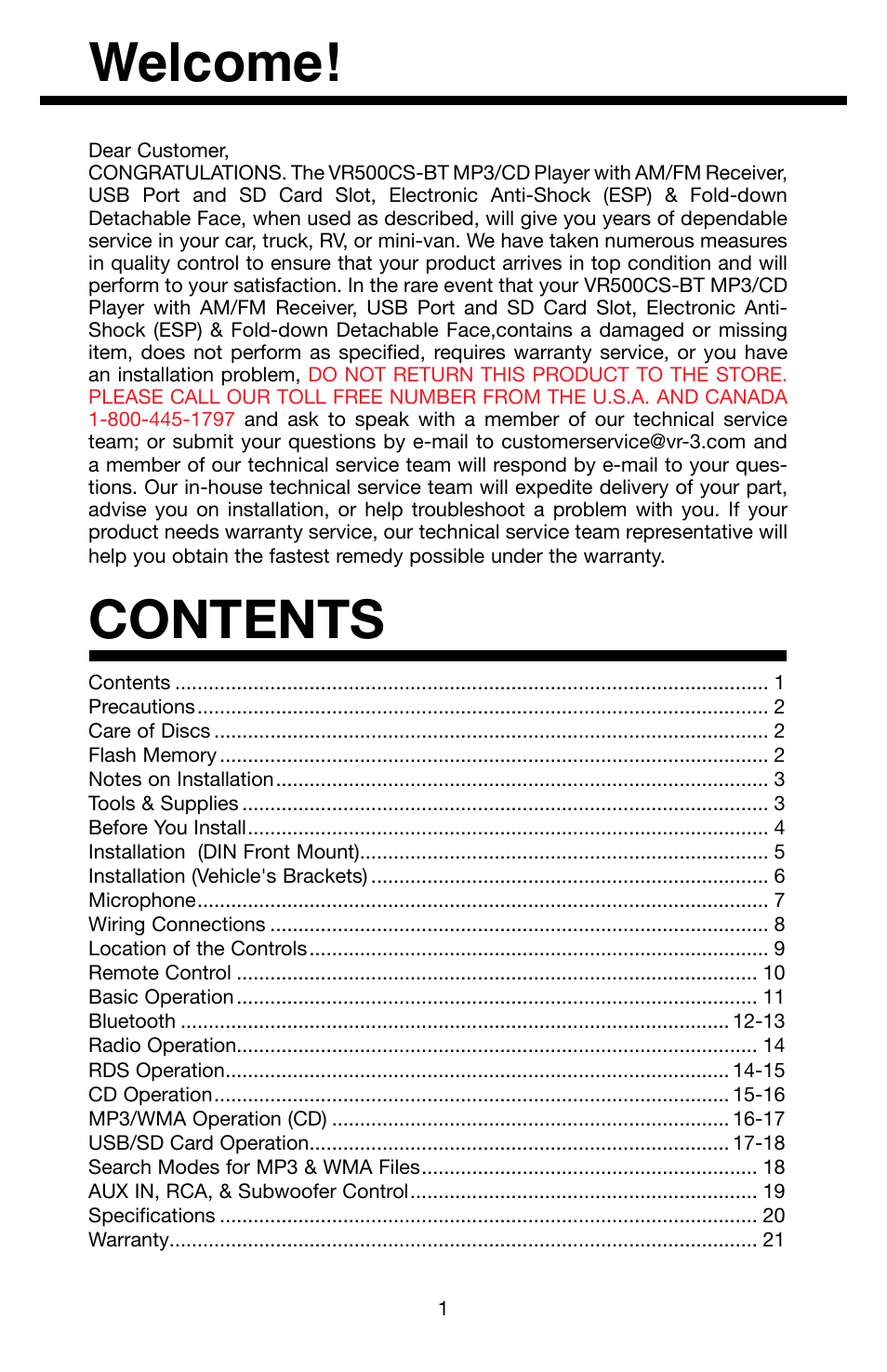 Roadmaster VR3 VR500CS-BT User Manual | Page 2 / 22
