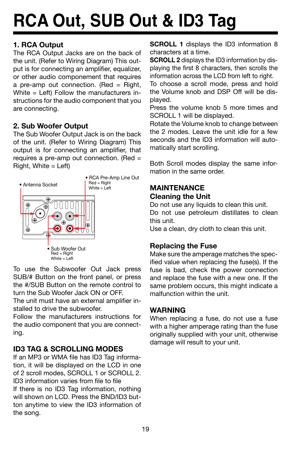 Rca out, sub out & id3 tag | Roadmaster VR3 VR500CS-BT User Manual | Page 20 / 22