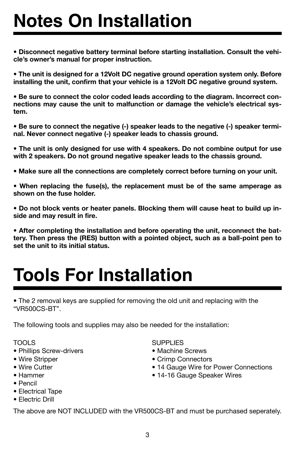 Roadmaster VR3 VR500CS-BT User Manual | Page 4 / 22