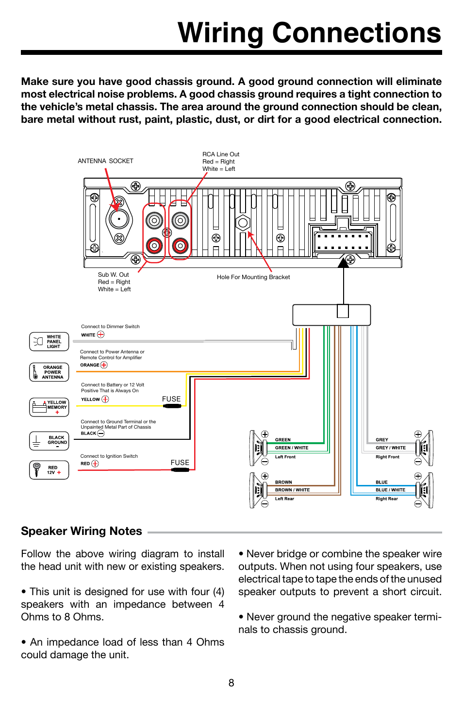 Wiring connections | Roadmaster VR3 VR500CS-BT User Manual | Page 9 / 22