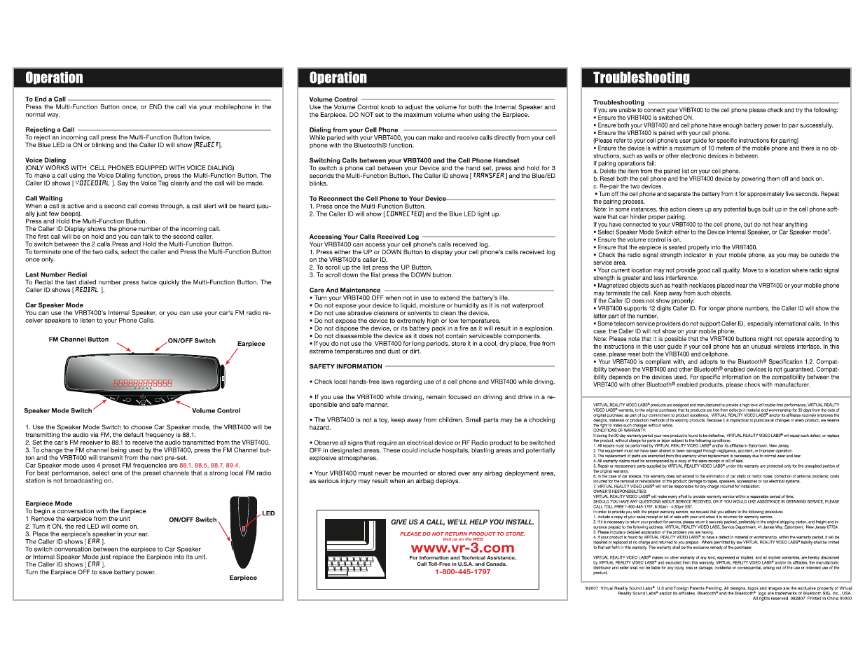 Roadmaster Hands-Free Car Kit VRBT400 User Manual | Page 2 / 2