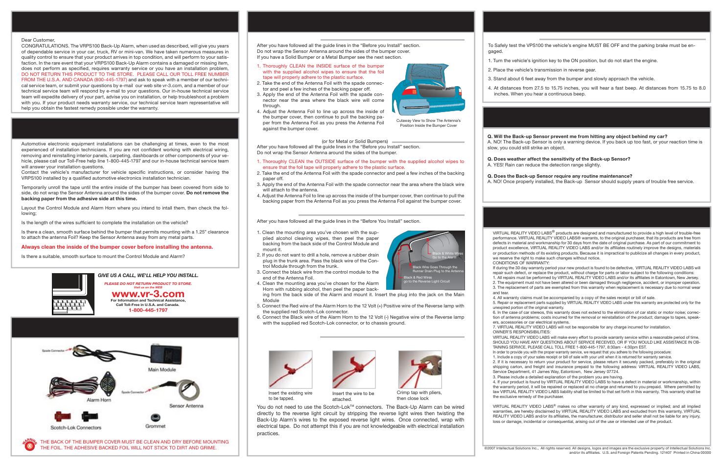 Roadmaster Back-Up Alarm VRPS100 User Manual | 1 page