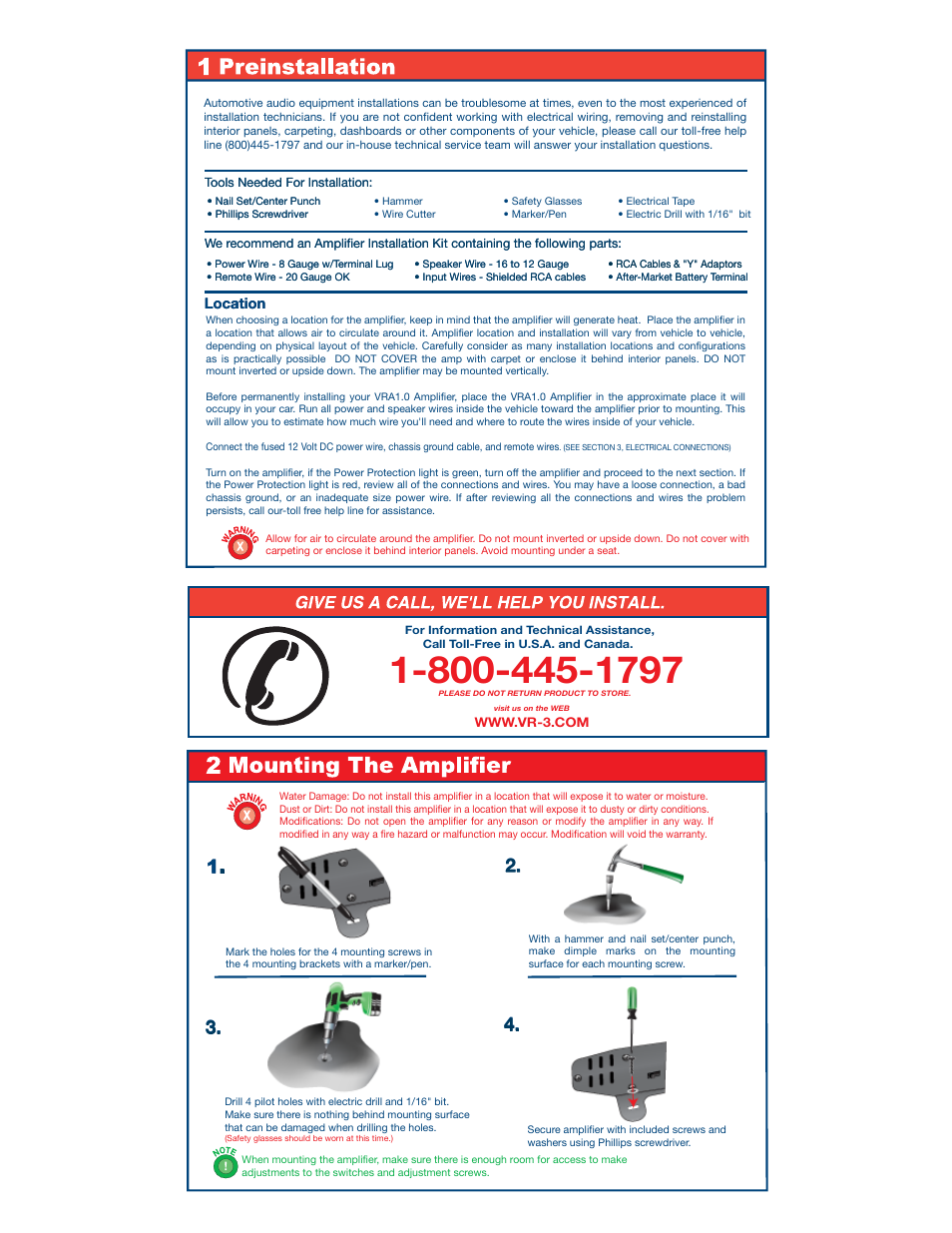 Power terminal, Ground terminal, Remote terminal | Recommended method for splicing wires, Location, Front of unit rear of unit | Roadmaster Block Subwoofer Amplifier VRA1.0 User Manual | Page 2 / 6