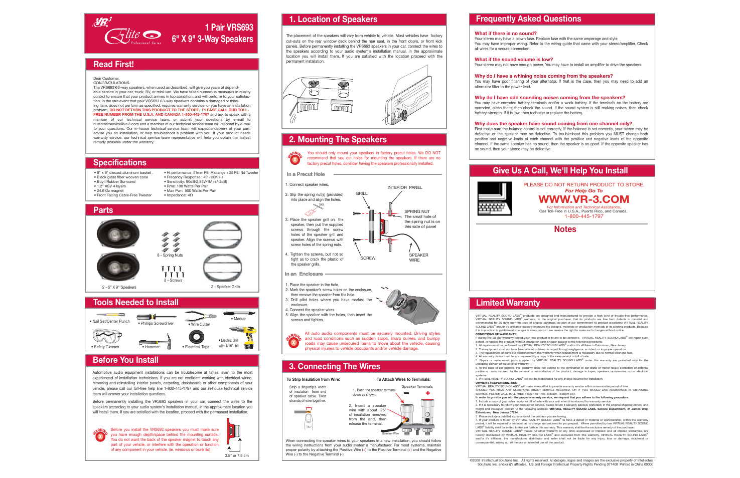 Roadmaster 6x 93-way Speakers VRS693 User Manual | 1 page