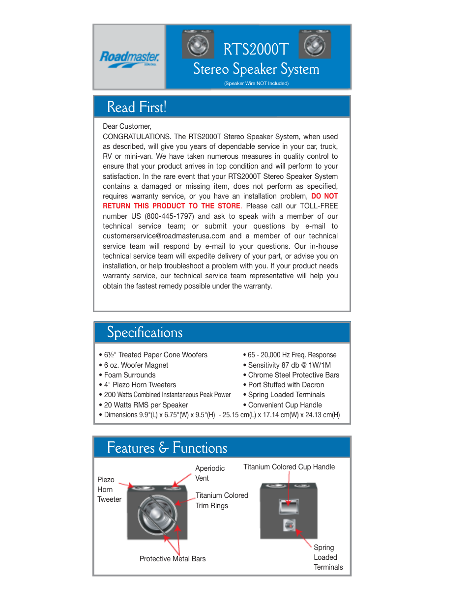 Roadmaster RTS2000T User Manual | 3 pages