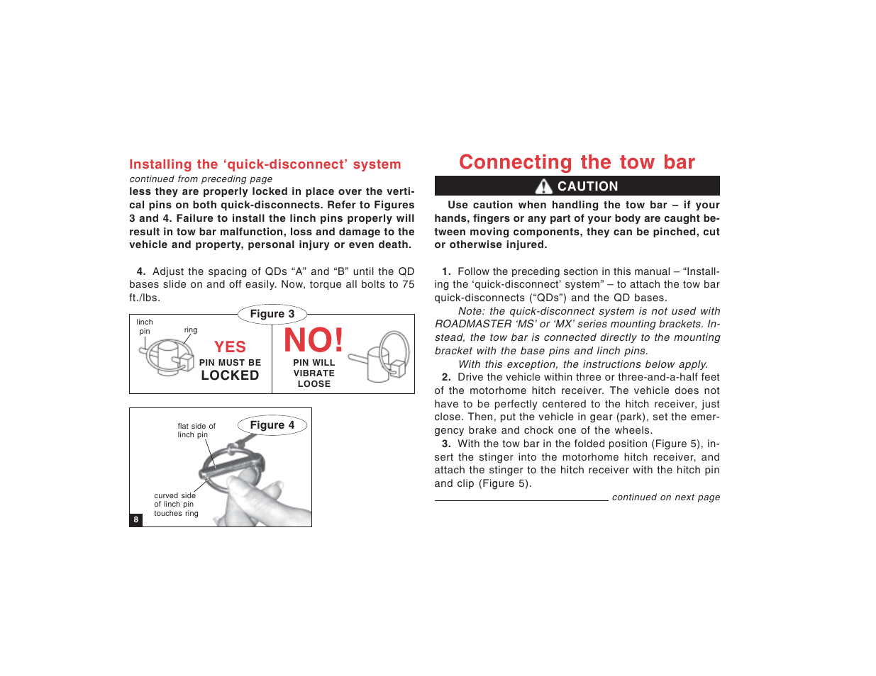 Connecting the tow bar | Roadmaster Sterling All Terrain User Manual | Page 10 / 24