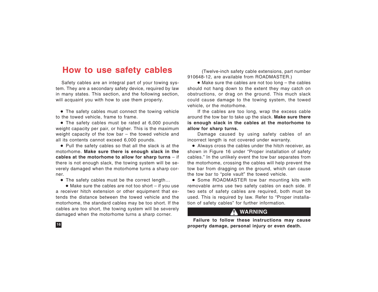 How to use safety cables | Roadmaster Sterling All Terrain User Manual | Page 18 / 24