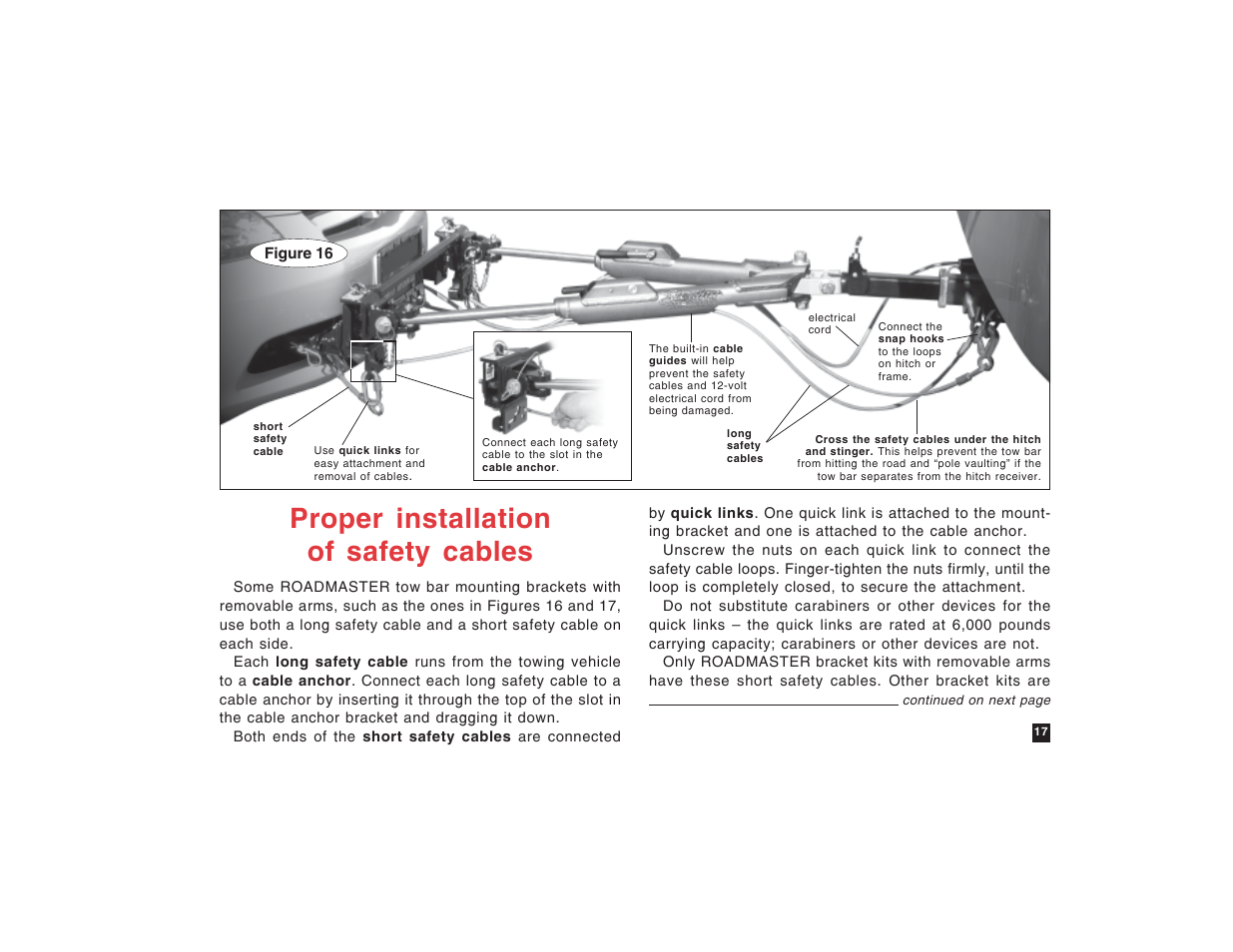 Proper installation of safety cables | Roadmaster Sterling All Terrain User Manual | Page 19 / 24